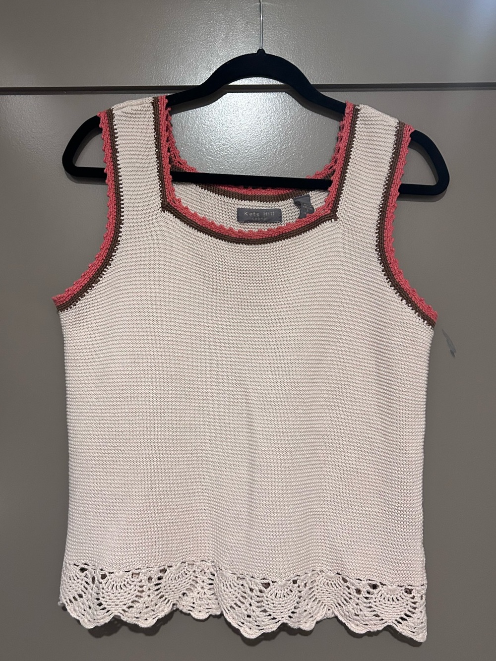 Kate Hill linen cotton crochet embroidered tank top
